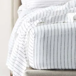 Provincial Home Living Sheets + Pillowcases>Antwerp Linen Flat Sheet - White & Charcoal