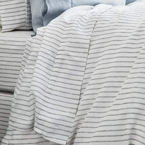 Provincial Home Living Sheets + Pillowcases>Antwerp Linen Flat Sheet - White & Charcoal